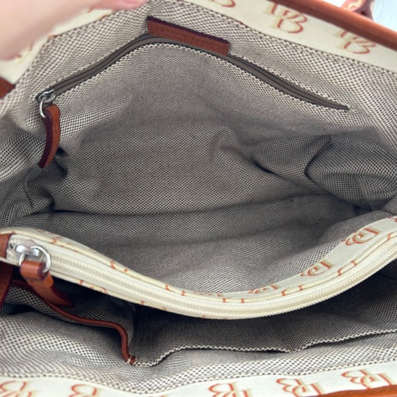 Dooney & Bourke Signature Canvas Leather Monogram Satchel DB Monogram Bag Cream - Picture 7 of 10